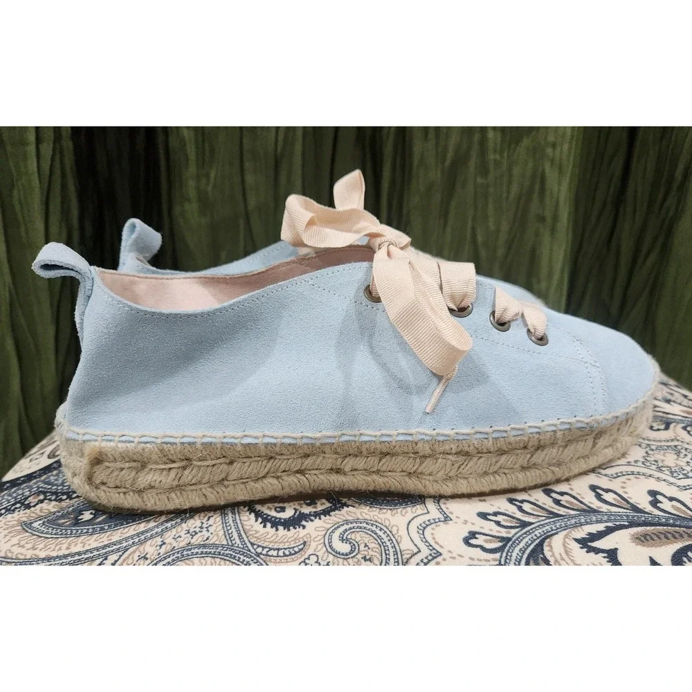Rocky Barnes x Manebi Light Blue Suede Platform Espadrille‎ Sneakers Ribbon Lace